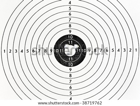 Gun target and the bullet holes in the top ten