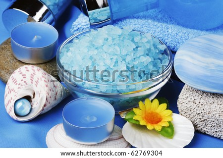 items for the spa and aromatherapy on a blue background