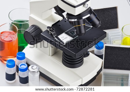 microscope and biological reagents to study