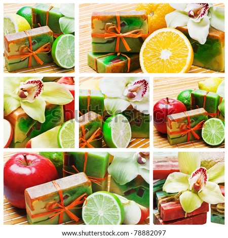 collage of fruit and natural handmade soap