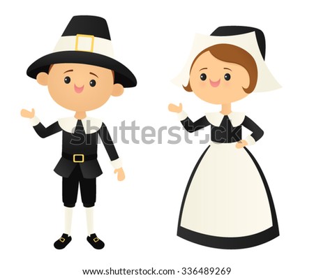 Waving Pilgrim Couple Stock Vector Illustration 336489269 : Shutterstock