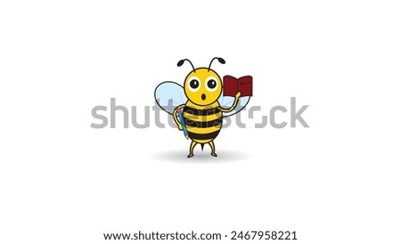  icon bee cartoon, cute bee with smiling face bring pencil and book for study go to school, suitable for logo or mascot 