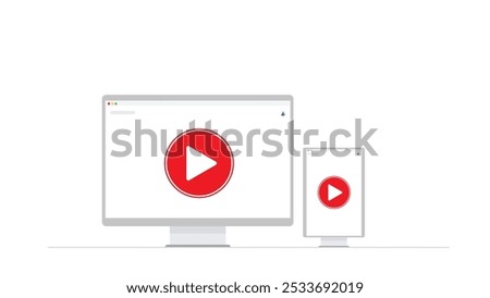 Responsive Video Player Icon on Desktop and Mobile Devices for website design and mockup design