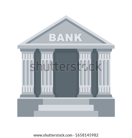 Bank building flat vector icon. Classic view of building of financial institution. Illustration isolated on white background.