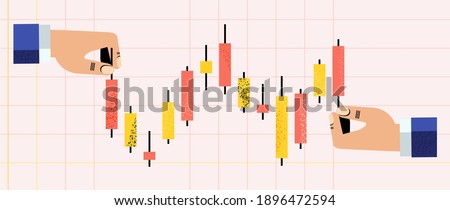 Stock broker keeps track of the Japanese candlestick chart. Online trading. Financial market. Traders and stock brokers. Stock quotes and commodity prices. Flat vector illustration.