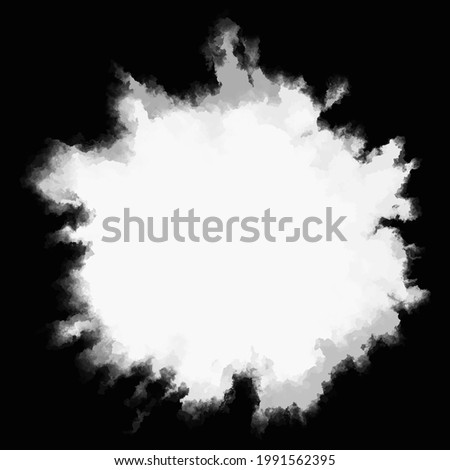 Vector Ink drop. Round, ragged inkblot slowly spreads out from the center. Gradient transition from light to dark on black background. Watercolor blob. 2d illustration.