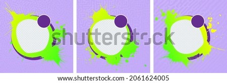 Purple and green, inc blob square poster with brush stroke. Modern purple vector background with vibrant paint strokes, Grunge trending abstract elements. For wallpapers, flyers, covers and packaging.