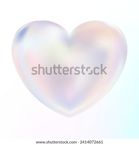 Holographic mother-of-pearl heart. Opal heart shape. Magic love talisman. 3d hologram element. Metallic rainbow icon. Iridescent, flowing gradient. Vector illustration EPS10.