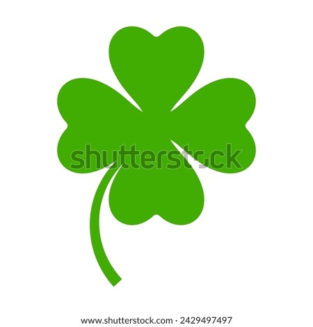 Flat shamrock icon. Clover four leaves logo. Green floral symbol. Quatrefoil sign. St Patrick Day decoration for greeting card. Irish tradition motif, ornament element. Vector illustration EPS 10.