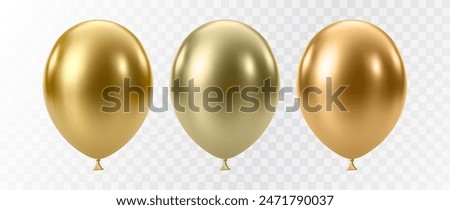 Luxury realistic balloons. 3D gold glossy helium balloons isolated on white background. Christmas party, birthday and anniversary decoration. Celebration design element. Vector illustration EPS10.