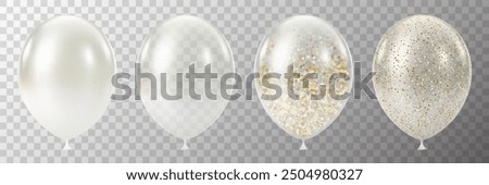 White Gold transparent balloon. 3D glitter luxury realistic balloons. Christmas party, birthday and anniversary decoration. Celebration holiday design element. Vector illustration.