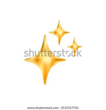 Gold star emoji icon. Glittering sparkle magic element. Stars of brilliance, radiance and freshness. Cleaning, hygiene and shine in house. Twinkle social media symbol. Vector 3D illustration.