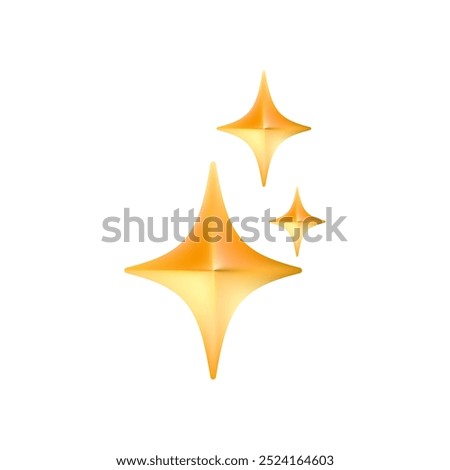 Gold star emoji icon. Glittering sparkle magic element. Stars of brilliance, radiance and freshness. Cleaning, hygiene and shine in house. Twinkle social media symbol. Vector 3D illustration.