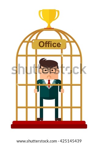Conceptual image of office work. Office for bird cage. Flat vector illustration. Isolated objects.