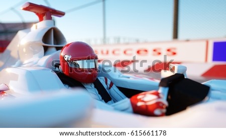 Racer of formula 1 in a racing car. Race and motivation concept. Wonderfull sunset. 3d rendering. Photo stock © 
