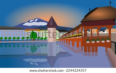  View of old town Lucerne, luzern Switzerland vector illustration
