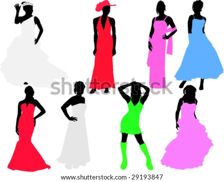 Brides And Bridesmaids Collection Silhouettes Stock Vector Illustration ...