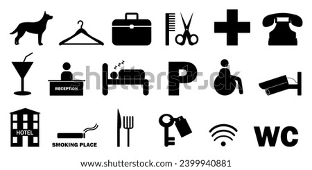 set of hotel icons. icons for public places