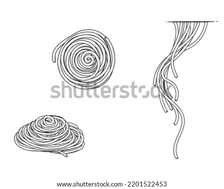 Hand drawn sketch black and white of pasta, spaghetti. Vector illustration. Elements in graphic style label, sticker, menu, package. Engraved style illustration.