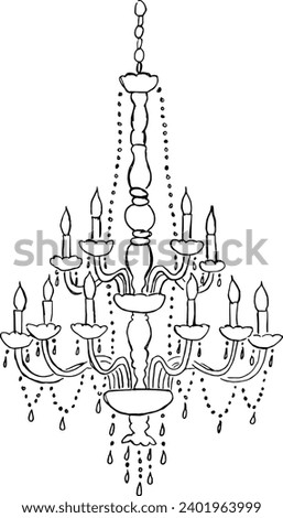 Vector illustration of antique chandelier. Contour sketch in chandelier trend