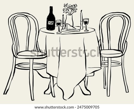 Hand drawn dinner table vector illustration. Tablescape for invitation, stationery or branding. Dinner icon for party invitation