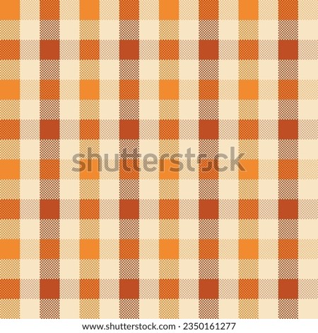 Seamless Pixel plaid and checkered patterns in orange and beige for textile design. Gingham pattern with square shapes graphic background for a fabric print. Vector illustration.