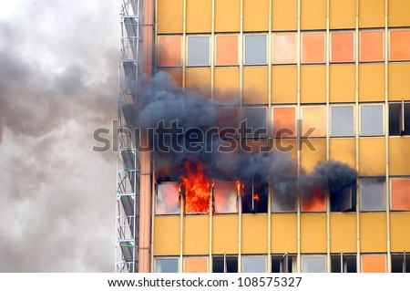 old skyscraper in fire