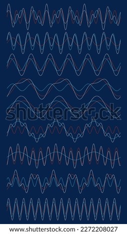 Resulting Complicated harmonic sine wave diagram - visualization of acoustic oscillation types - nature of sound - vector concept of waveform signal types