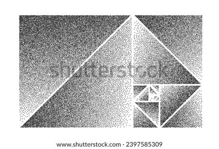  Big Golden ratio stippled rectangle and triangles - visualization of Fibonacci Sequence - vector concept of gold proportion