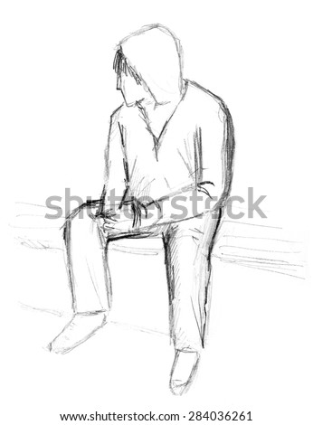 Hand Drawn Sketch Of Sitting Boy Stock Photo 284036261 : Shutterstock