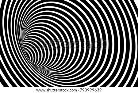 Geometric Black and White Abstract Hypnotic Worm-Hole Tunnel - Optical Illusion - Vector Illusion Optical Art
