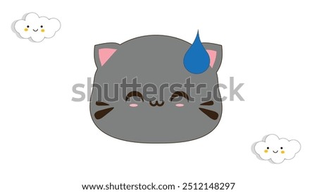 Grinning Face with Sweat of Adorable Cat. Cute Sticker Concept