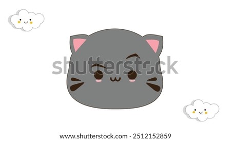 Face with Raised Eyebrow. Cute Cat Sticker Concept