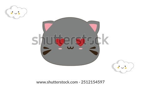 Smiling Face with Heart Eyes. Cute Cat Sticker Concept