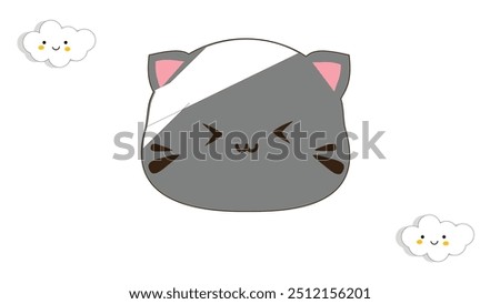 Face with Head Bandage. Cute Cat Sticker Concept