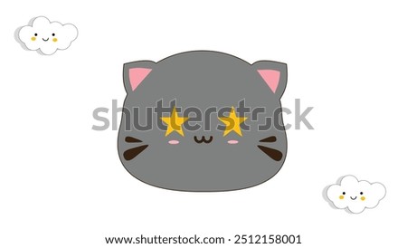 Star Struck Face. Cute Cat Sticker Concept