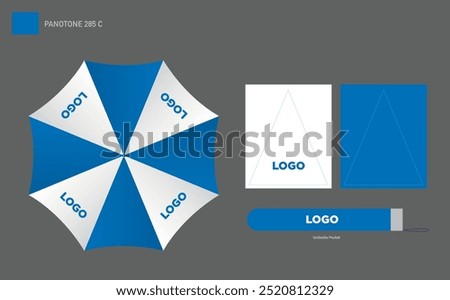 Opened Round Blue Rain Umbrella Top View Mock up Close Isolated on Background.