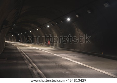 Similar – Image, Stock Photo Highway tunnel. Interior of urban tunnel without traffic in nught with blue lights. Rome, Italy