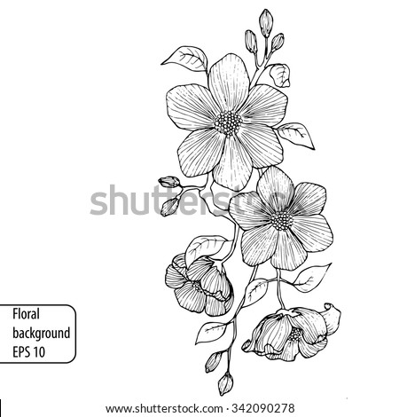 Vector Eps 10 Floral Background With Flower On The Branch And Leaves ...