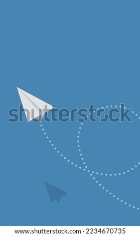 A vector illustration of a paper plane flying freely in the bright blue sky and performing a spectacular somersault