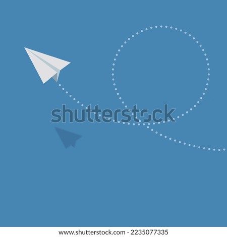 A vector illustration of a paper plane flying freely in the bright blue sky and performing a spectacular somersault