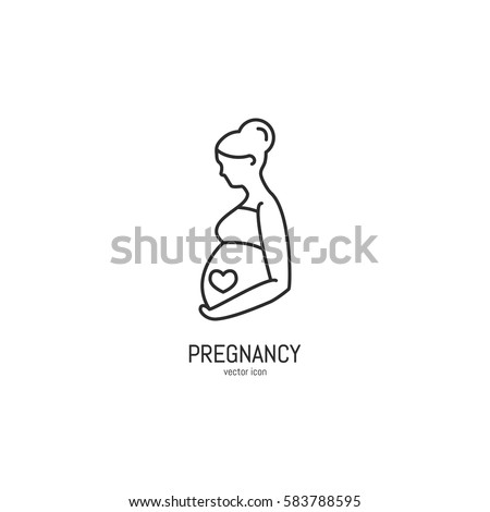 Vector pregnant woman icon in trendy linear style. Gynecology clinic  logo, design element for hospital site.