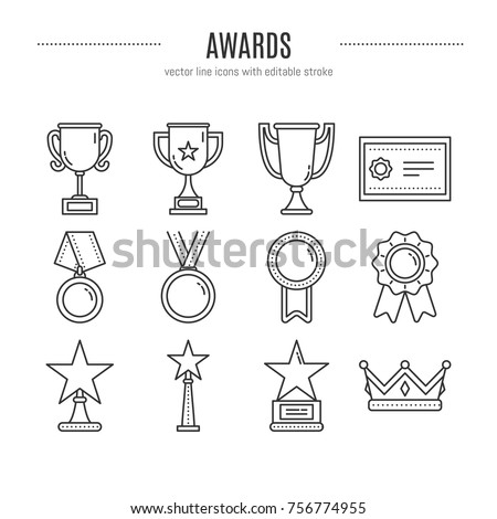 Vector award icons set in trendy linear style