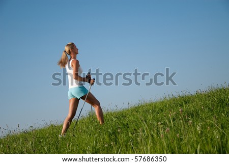 young woman is walking in her spare time