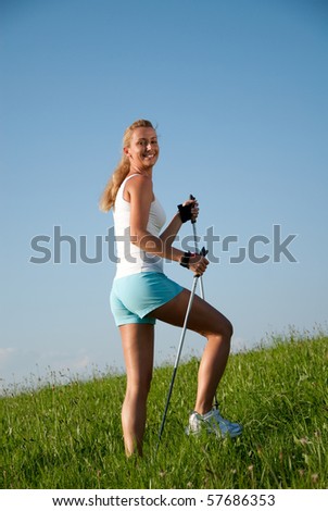 young woman is walking in her spare time