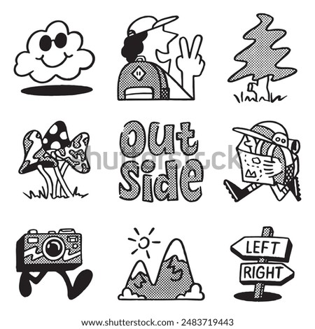 Set of illustration Hand drawing Outdoor activity icons, good for social media content, print base application and merchandise.