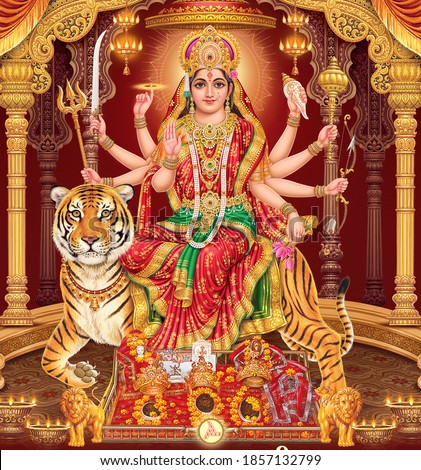Durga Mata with colorful background, digital wall poster Zdjęcia stock © 