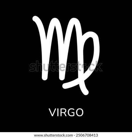 Virgo zodiac sign icon. White line icon isolated on black background. Tattoo virgo zodiac symbol. Astrological, zodiacal horoscope. Vector illustration.