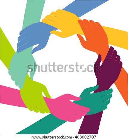 Creative Colorful Ring of Hands Teamwork Concept