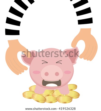 Thieves Hand Stealing Money Coin From Piggy Bank, Saving Concept Сток-фото © 